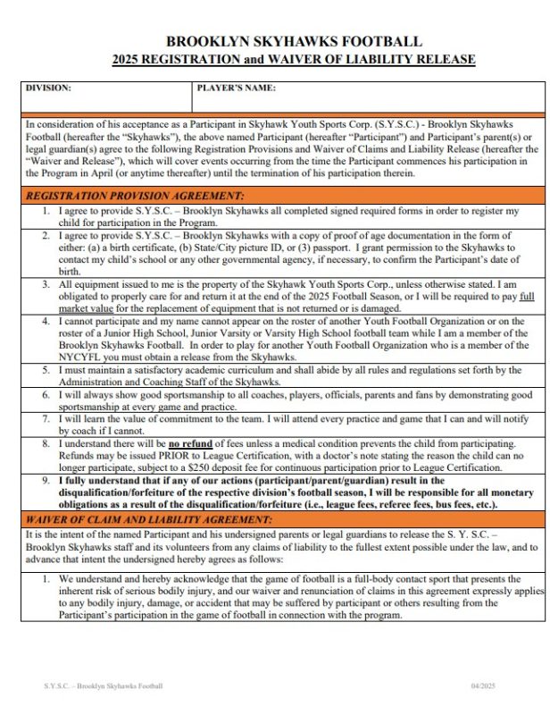 2025 Registration Waiver
